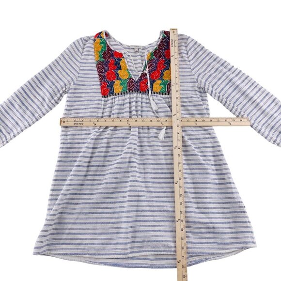J.Crew Women's size Medium Striped Cotton Dress With Embroidered Front Long Slee - Picture 4 of 5